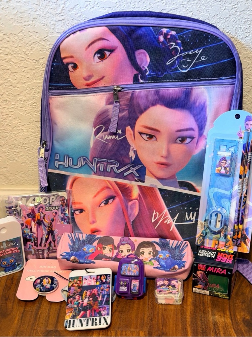 Kids Purple Character Backpack with Matching Accessories